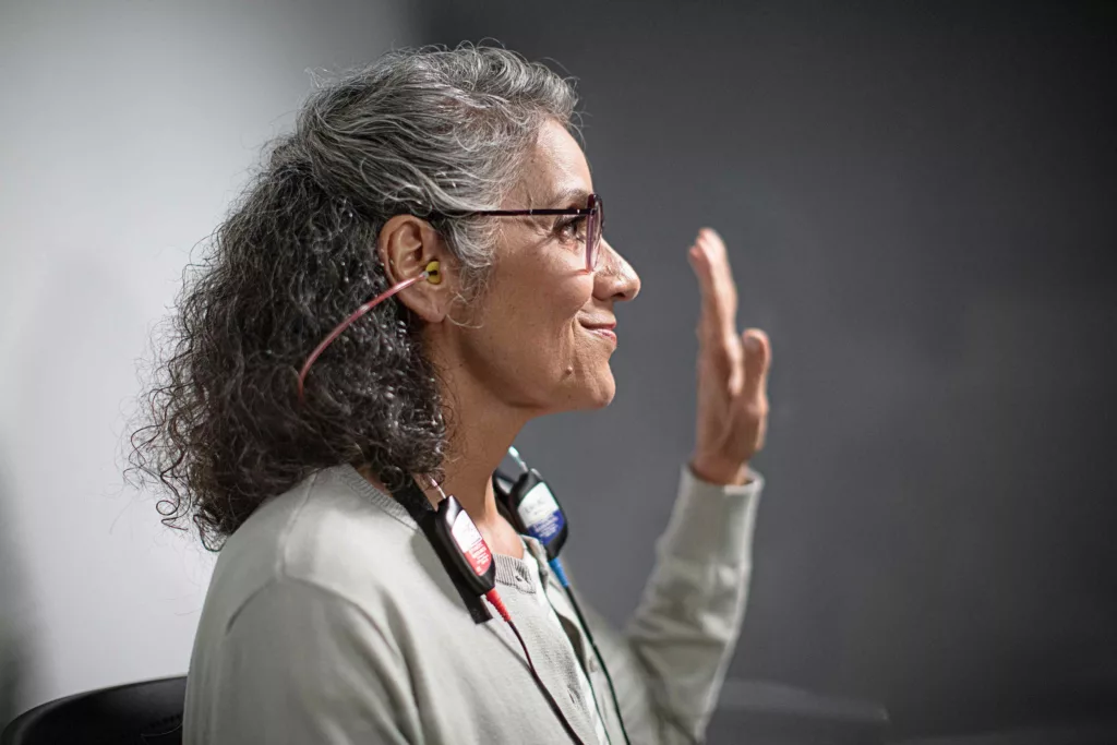 Patient taking hearing test