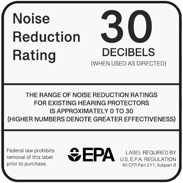 an example of a Noise Reduction Rating (NRR) label looks like as found on noise hearing protection devices