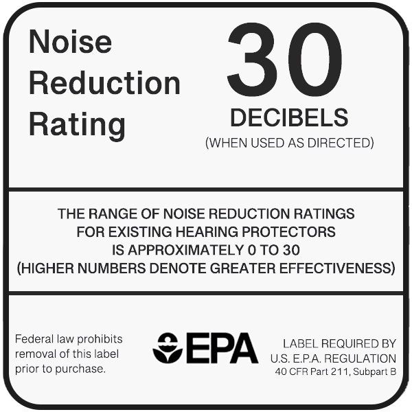 an example of a Noise Reduction Rating (NRR) label looks like as found on noise hearing protection devices 