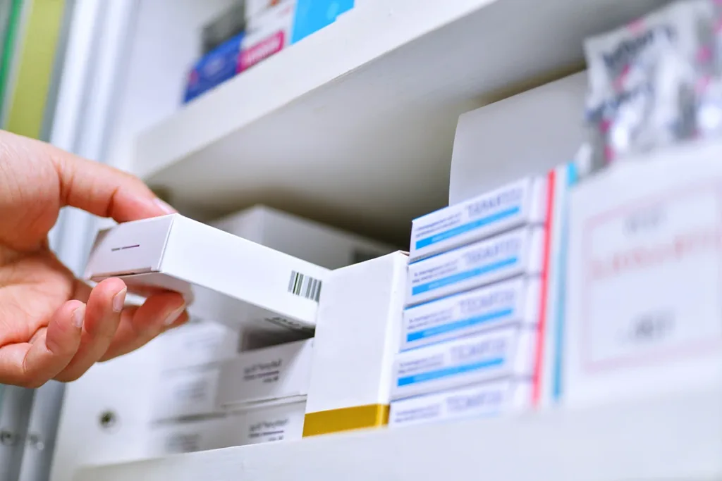 Over the counter OTC hearing aid box on shelf  