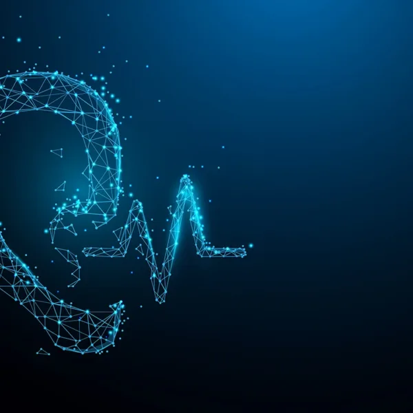 Ear and sound from lines, triangles and particle style design. Symbolizing the latest hearing aid technology.