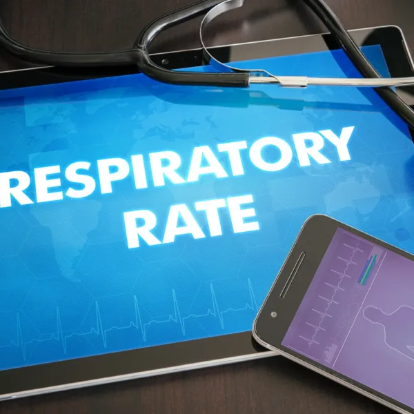 A digital tablet screen with text that reads, "Respiratory Rate"