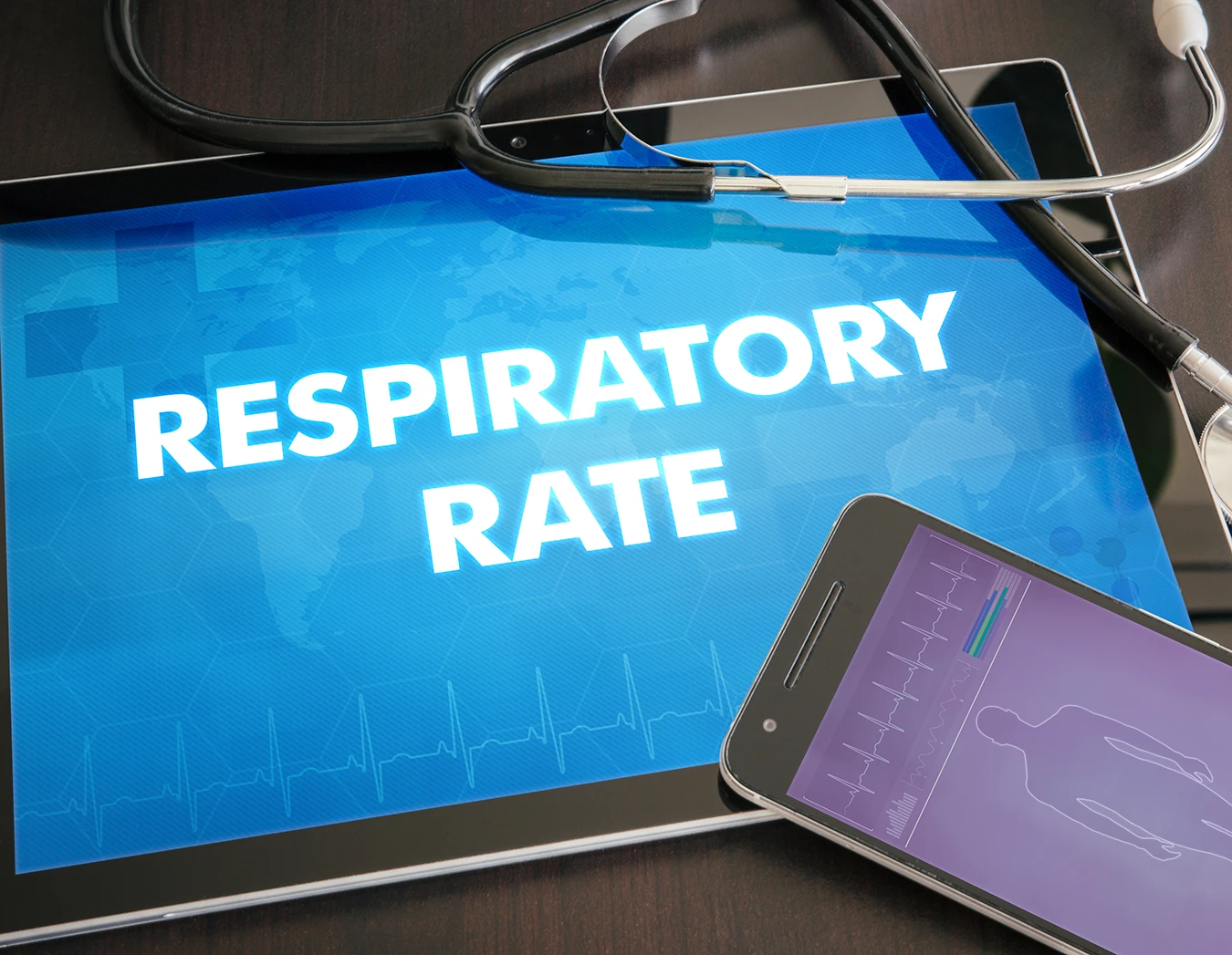 A digital tablet screen with text that reads, "Respiratory Rate"
