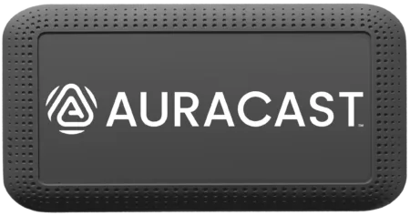 A digital rendering of an Auracast tap-to-hear sign on a transparent background for tap-to-hear Auracast Bluetooth LE audio connectivity